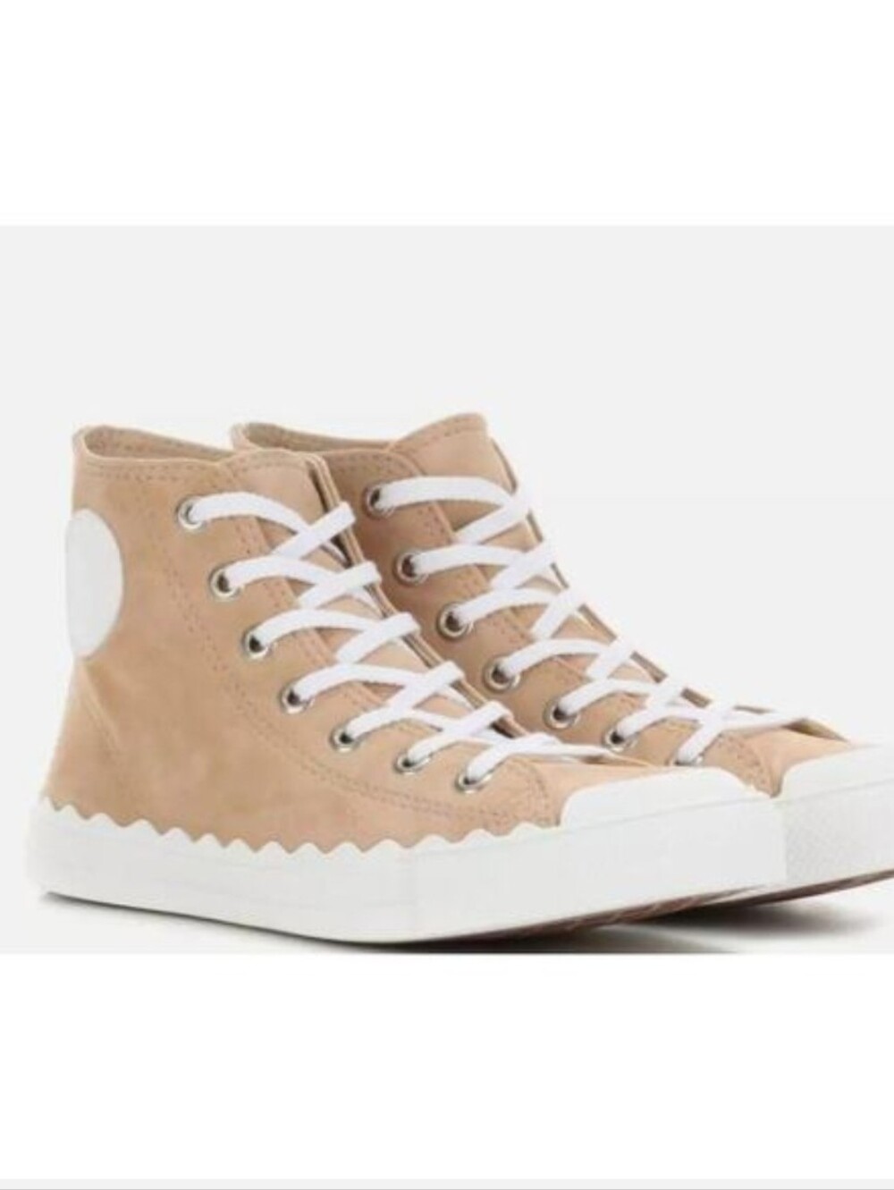 Chloe Tan Suede High-Top Sneakers with Cream Soles